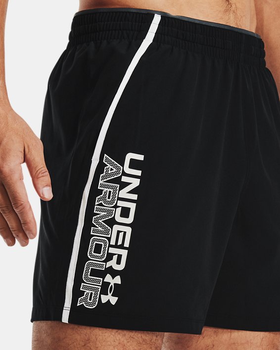 男士UA Qualifier 5英寸Wordmark短褲, Black, pdpMainDesktop image number 3